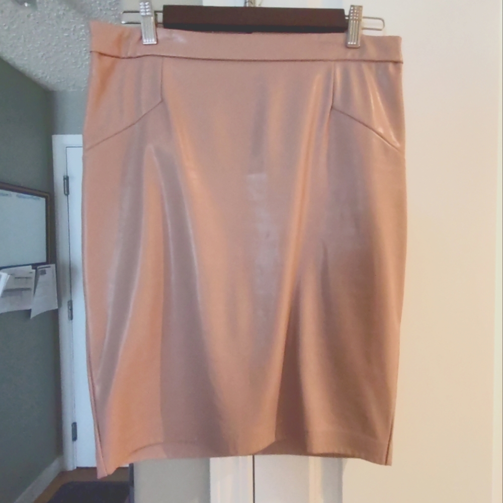 Faux Leather Pink Pencil Skirt